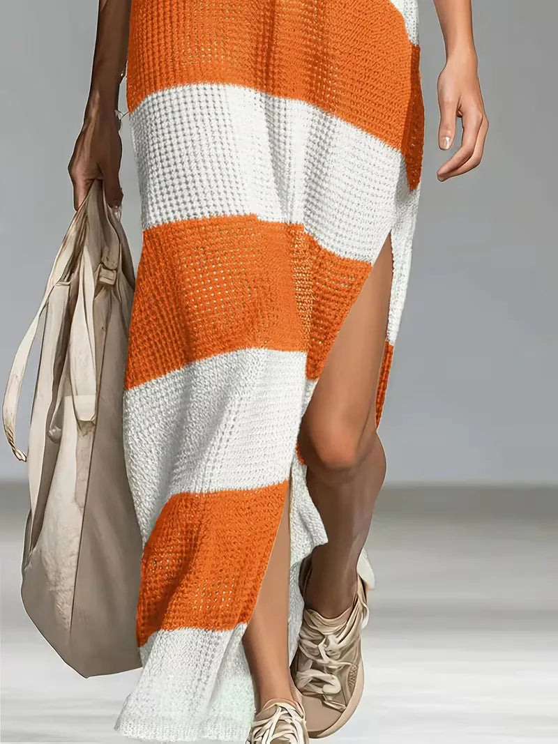 Women's Striped V-Neck Knit Midi Dress | Sienna
