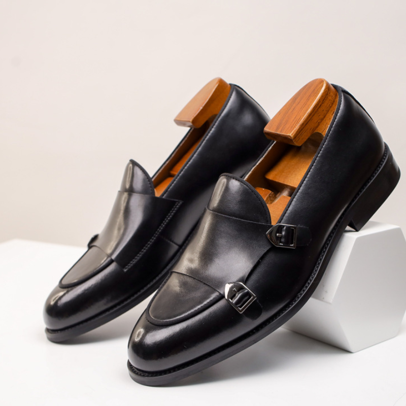 Men's Double Buckle Leather Loafers | Rowan