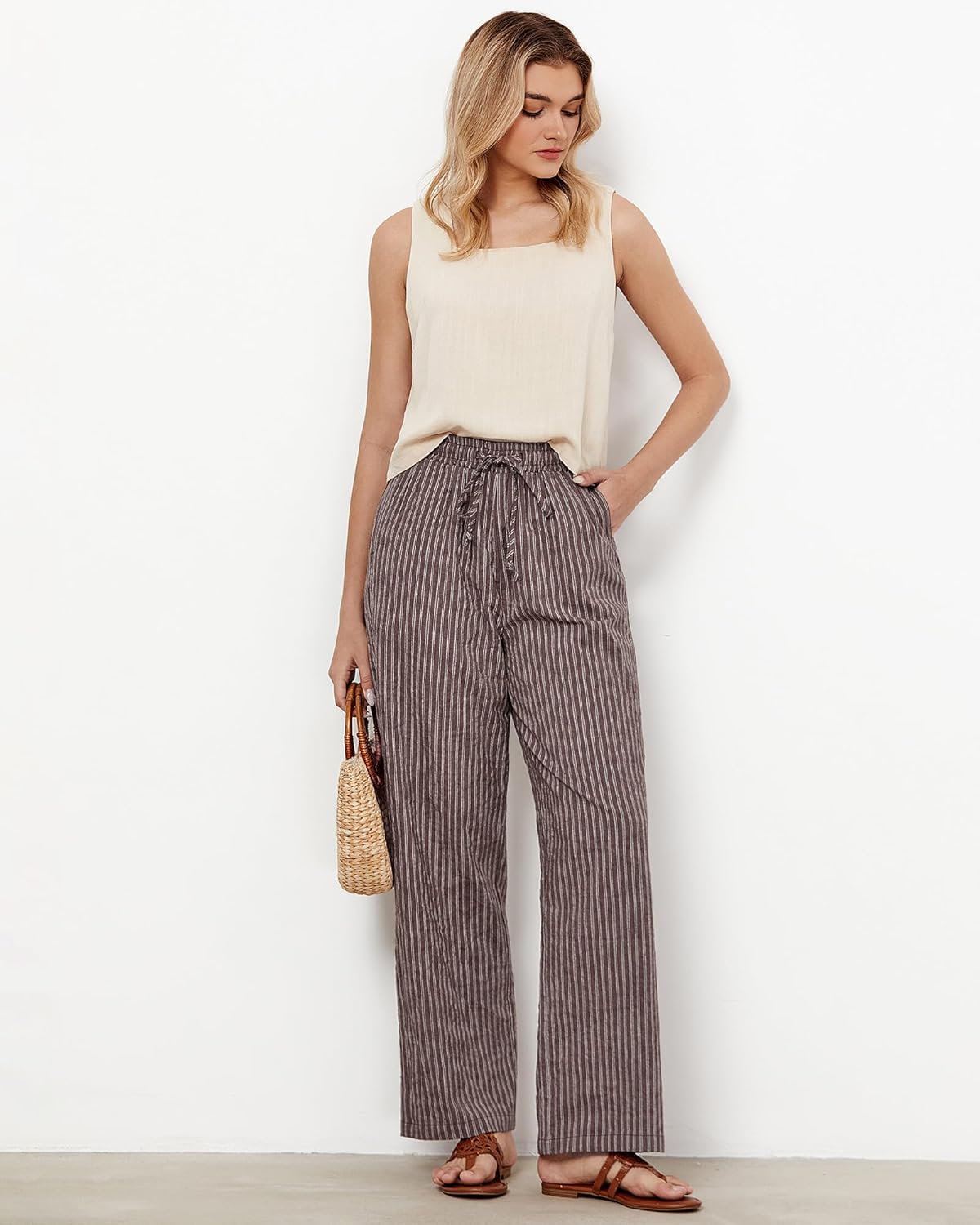 Women's Striped Wide Leg Pants | Rosalie