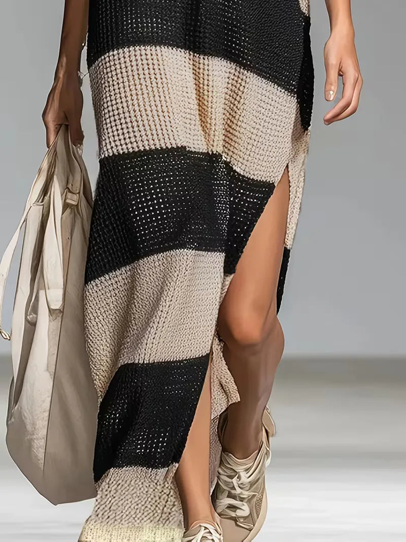 Women's Striped V-Neck Knit Midi Dress | Sienna