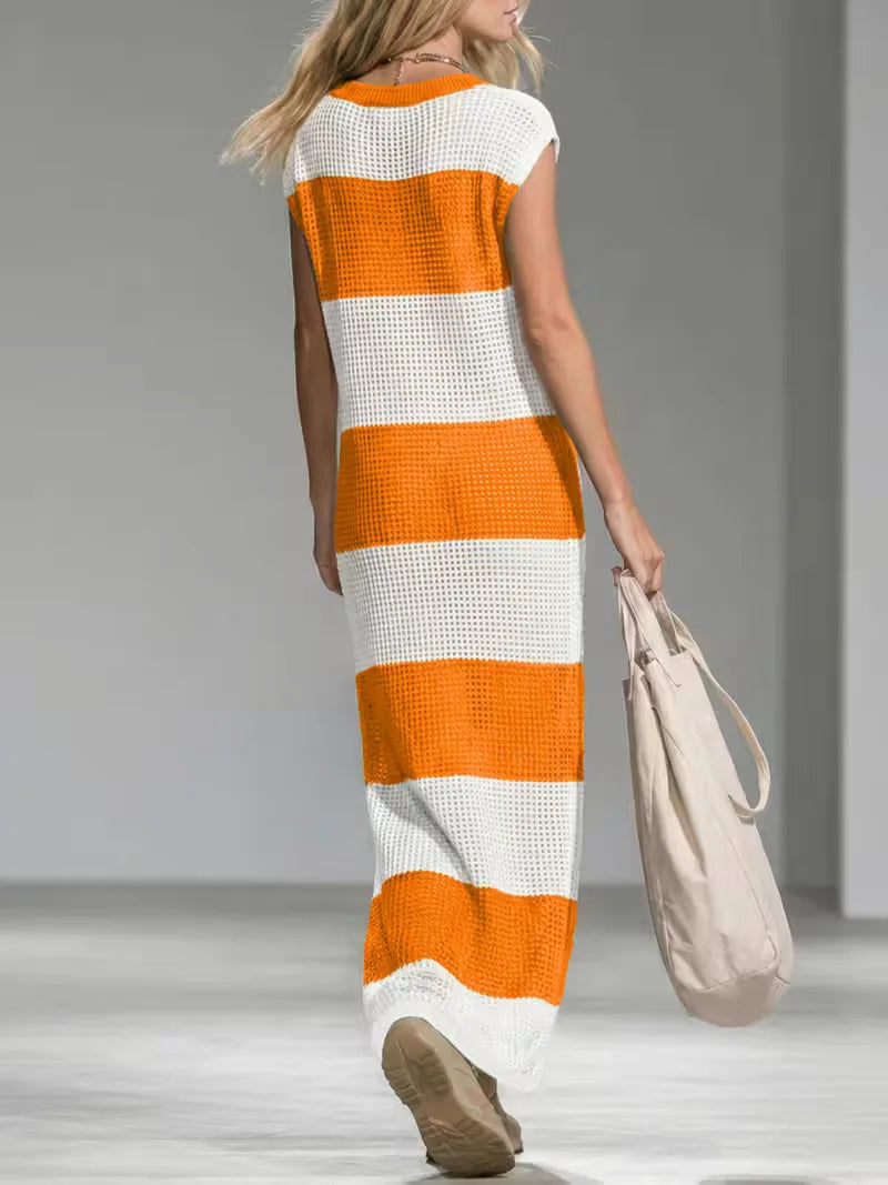 Women's Striped V-Neck Knit Midi Dress | Sienna