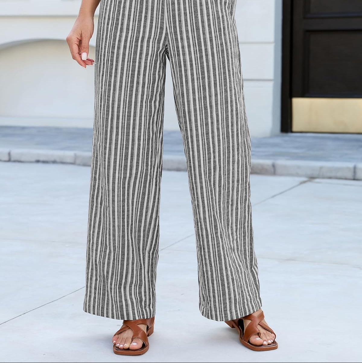 Women's Striped Elastic Wide Leg Trousers | Nora