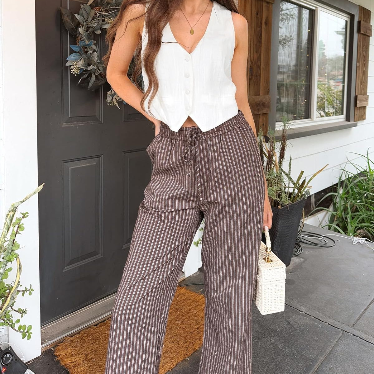 Women's Striped Wide Leg Pants | Rosalie