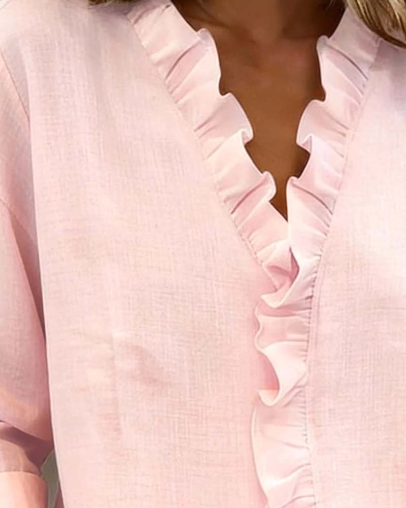 Women's Ruffle V-Neck Long Sleeve Blouse | Rosalie
