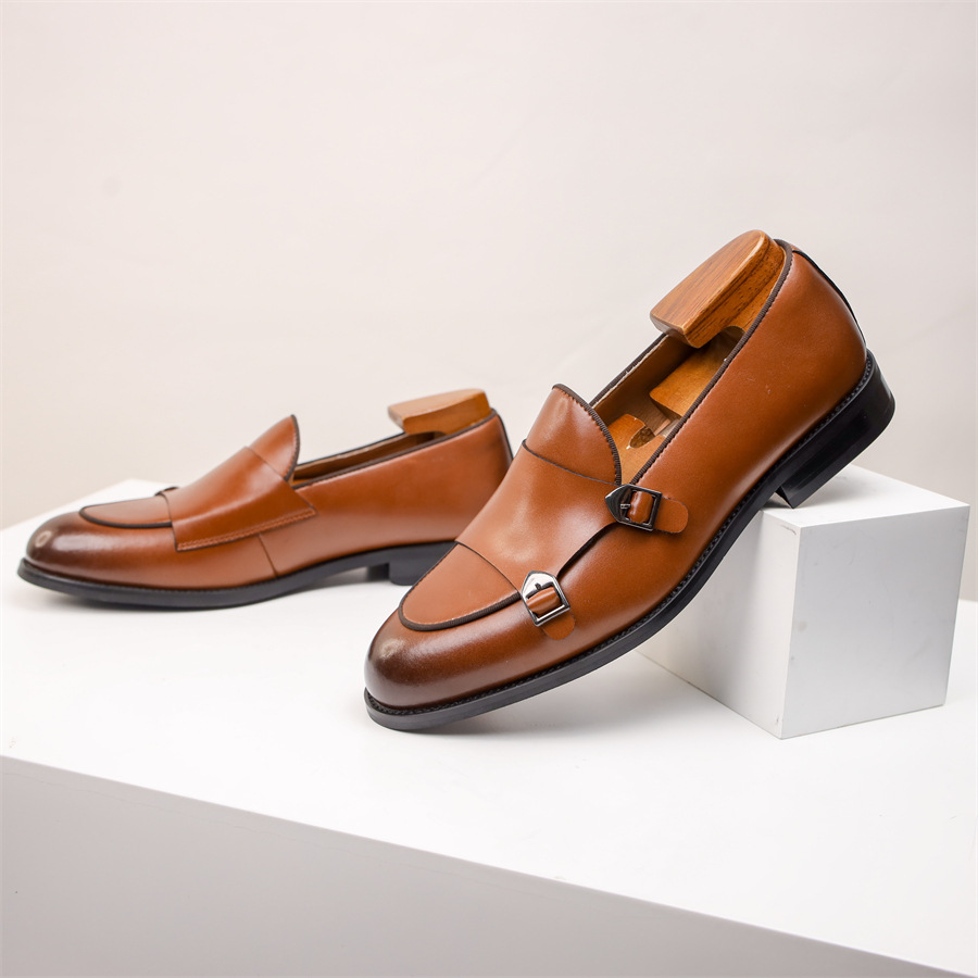 Men's Double Buckle Leather Loafers | Rowan