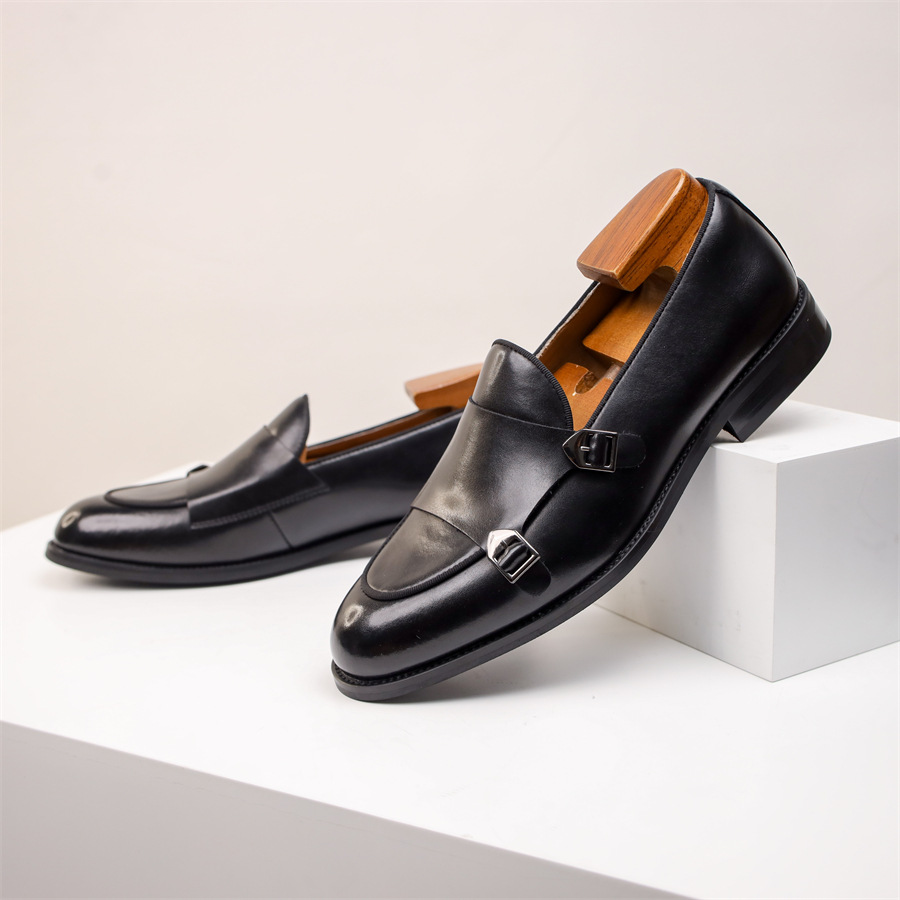Men's Double Buckle Leather Loafers | Rowan
