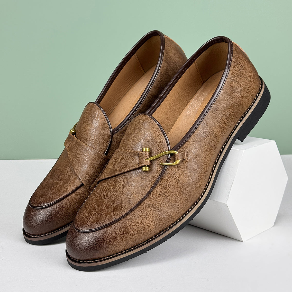 Men’s Formal Genuine Leather Loafers With Golden Hardware | Austin