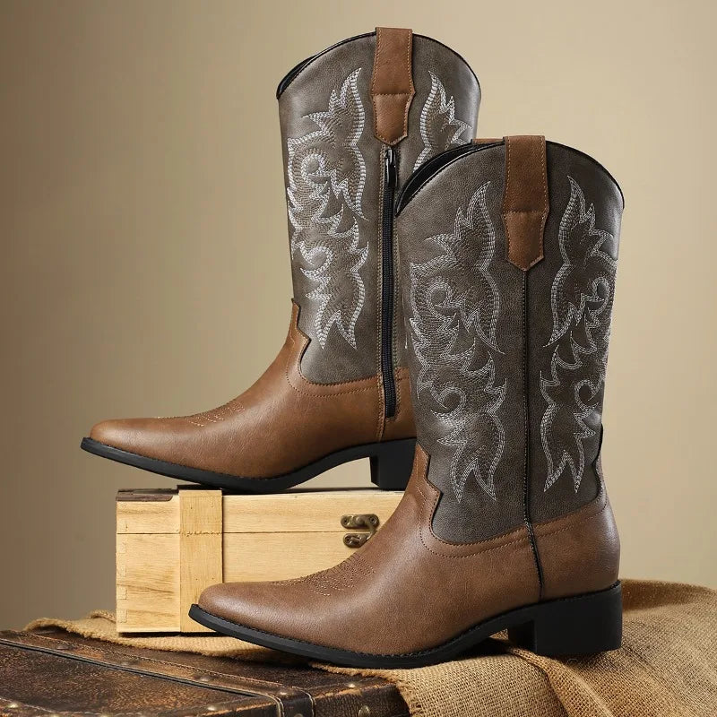 Men's Embroidered Contrast Cowboy Boots | Weston
