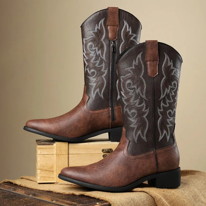 Men's Embroidered Contrast Cowboy Boots | Weston