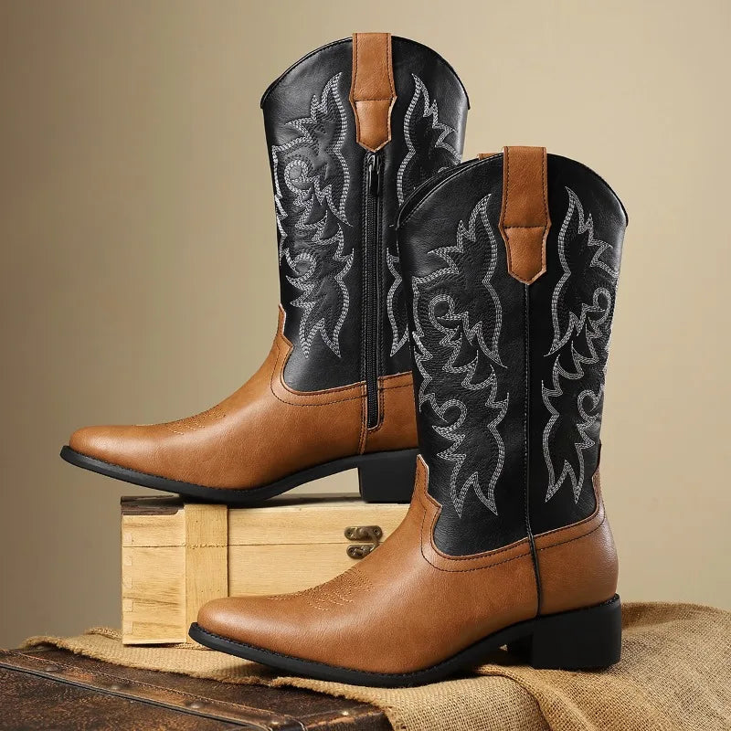 Men's Embroidered Contrast Cowboy Boots | Weston