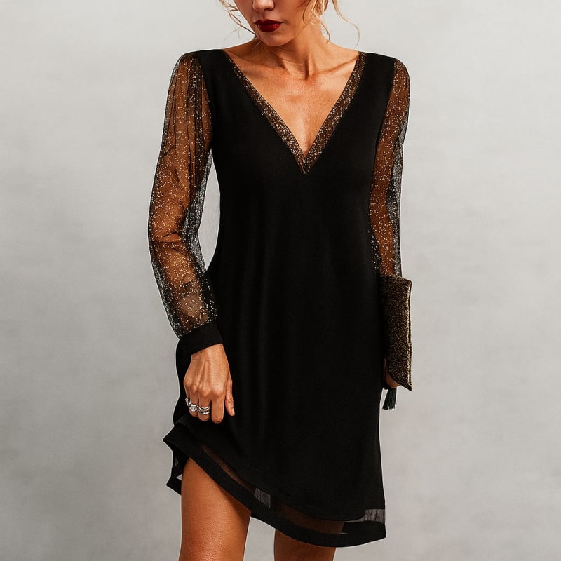 Women's Glitter Mesh Sleeve Party Mini Dress | Daphne_1