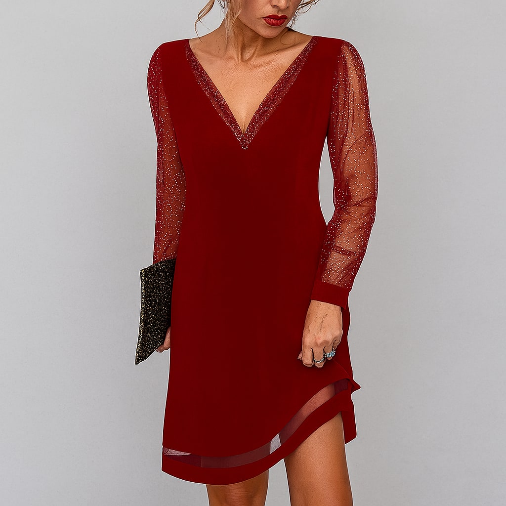 Women's Glitter Mesh Sleeve Party Mini Dress | Daphne_2