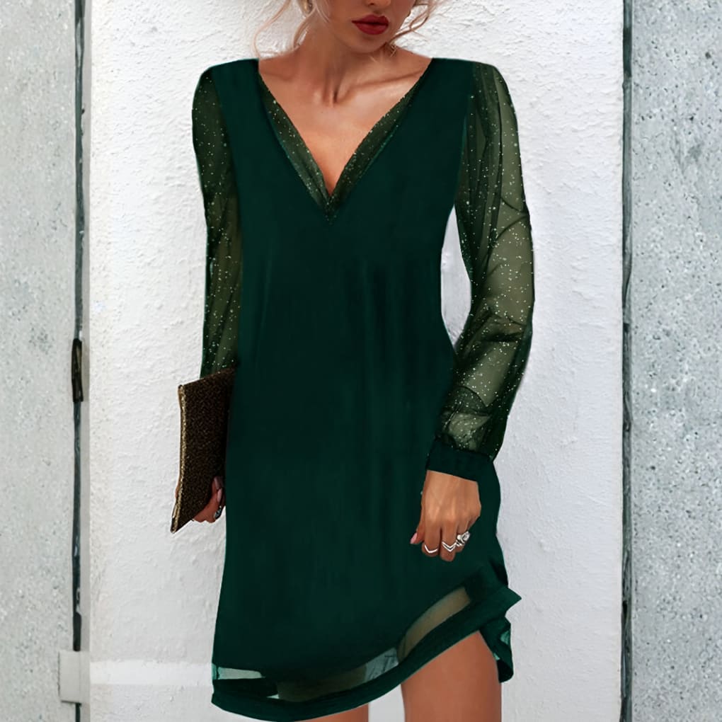 Women's Glitter Mesh Sleeve Party Mini Dress | Daphne_3