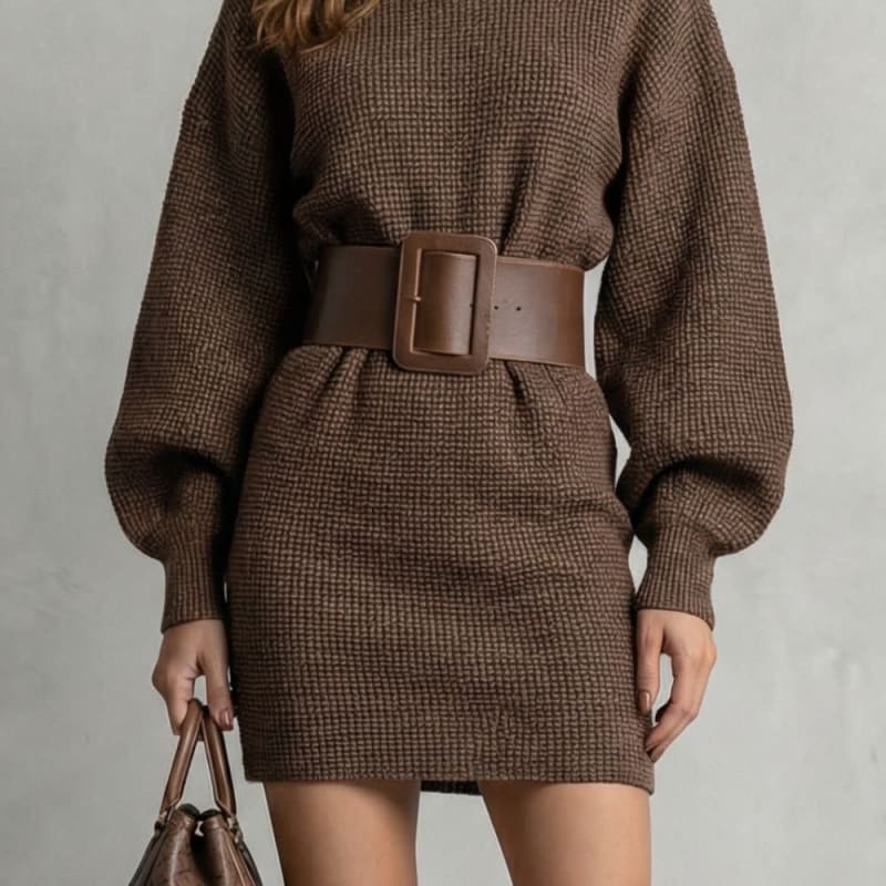 Women's Belted Knit Jumper Dress | Ffion_1