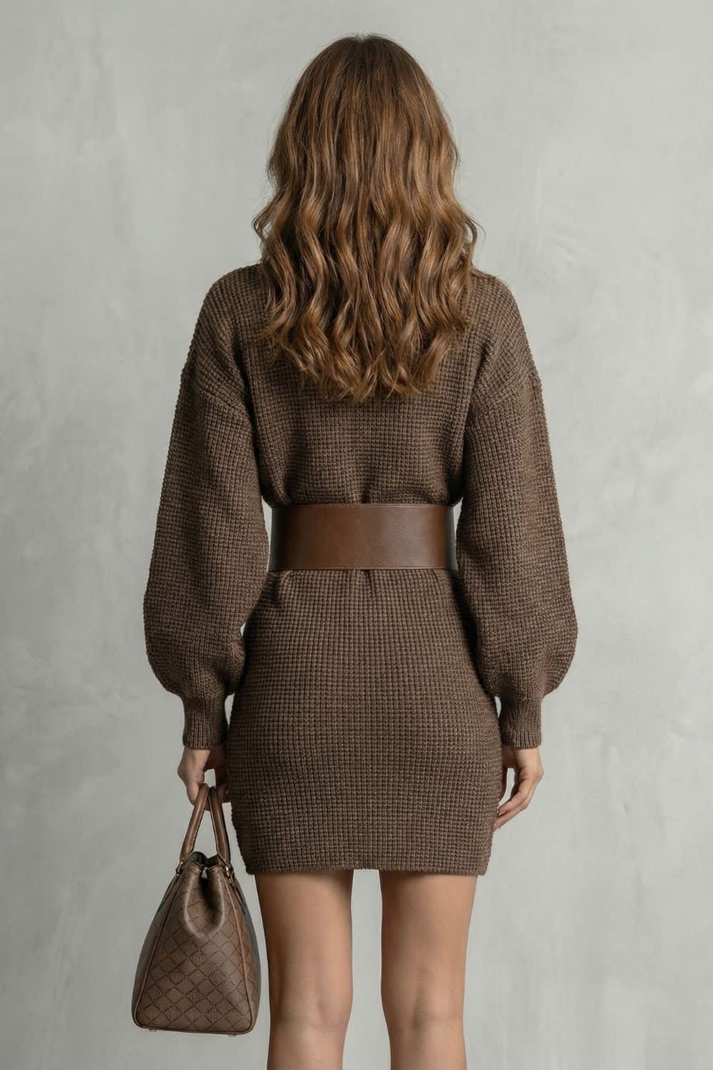 Women's Belted Knit Jumper Dress | Ffion_3