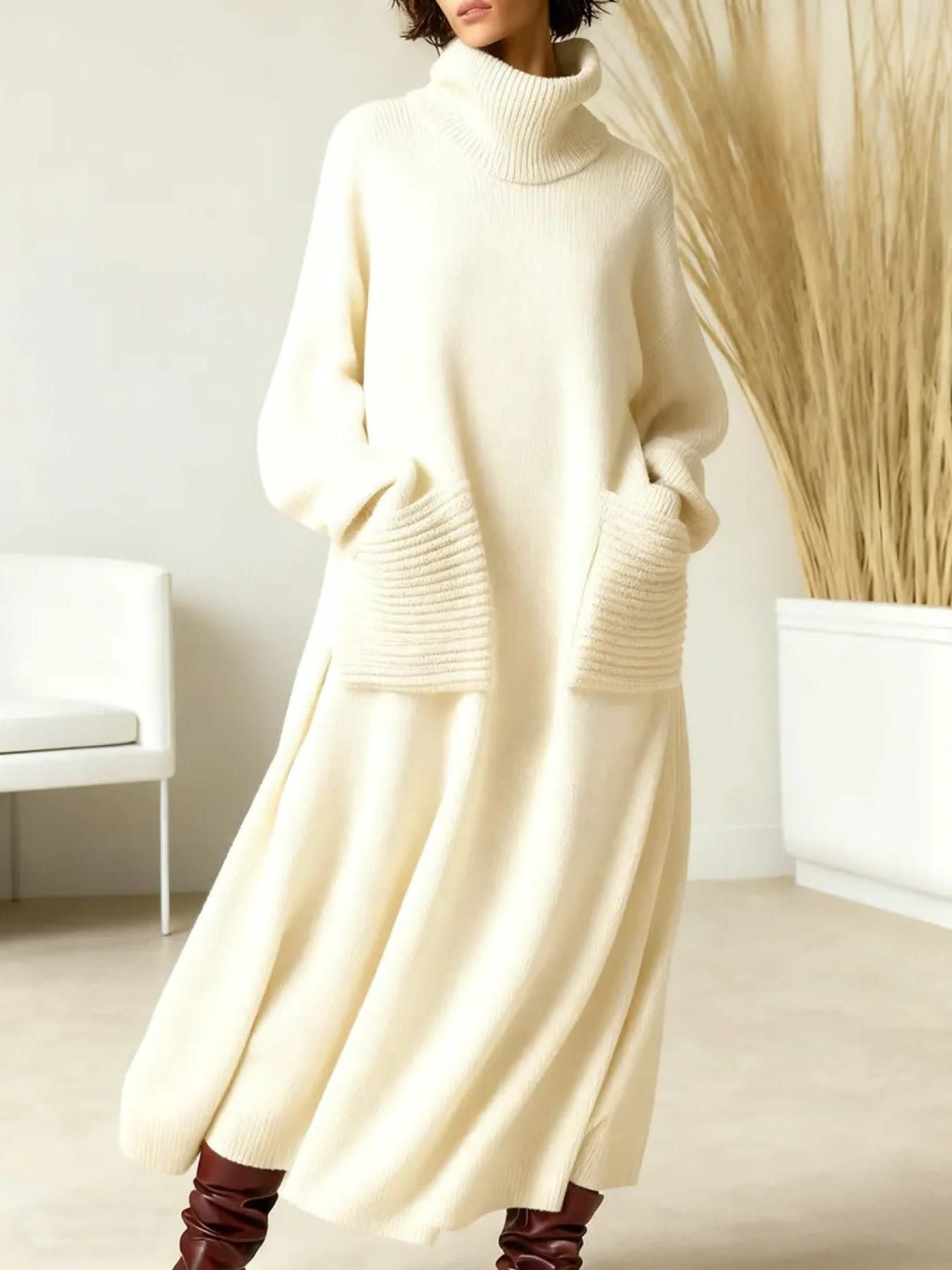 Women's Knit Turtleneck Maxi Dress | Opal_2