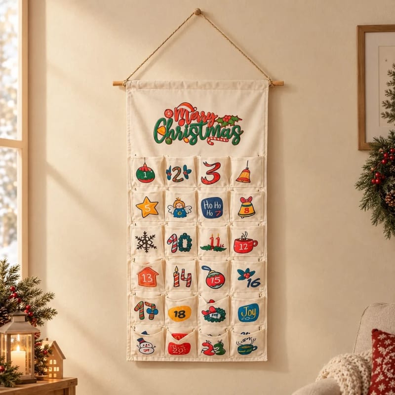 Hanging Advent Calendar 2026 with 24 Fillable Fabric Pockets Christmas Countdown Reusable_1