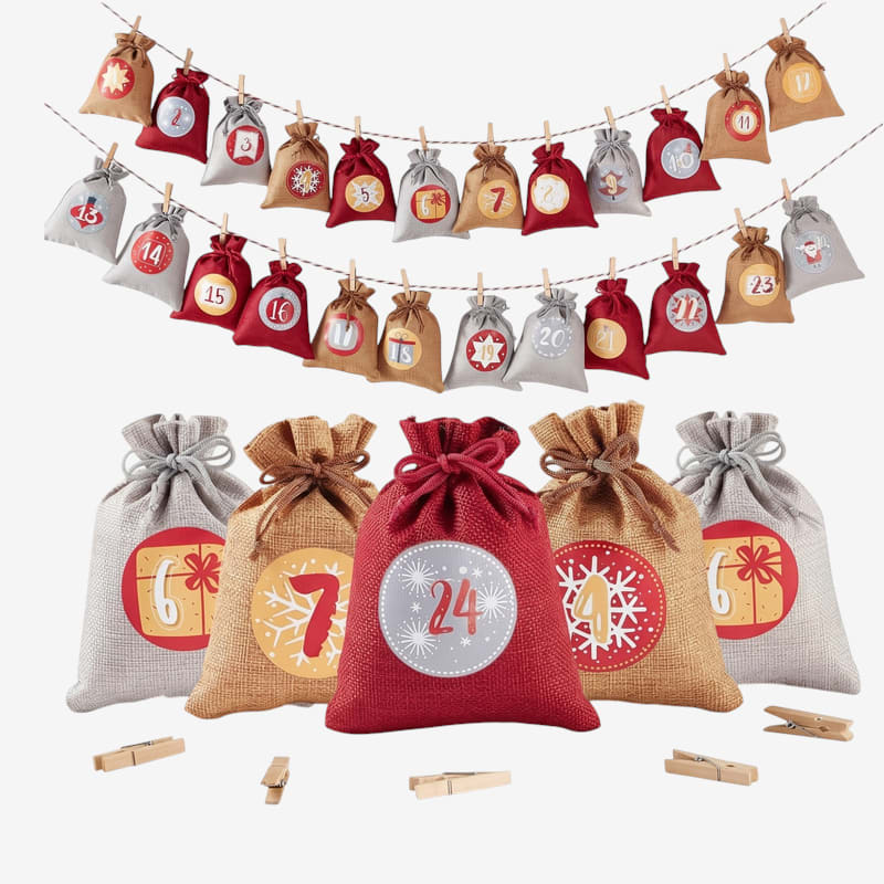 Reusable Advent Calendar 2026 with 24 Numbered Bags and Hanging Cord Christmas Countdown_1
