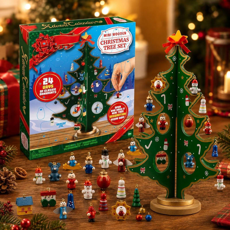 Wooden Christmas Tree Advent Calendar 2026 with 24 Mini Ornaments Christmas Countdown for Kids_1