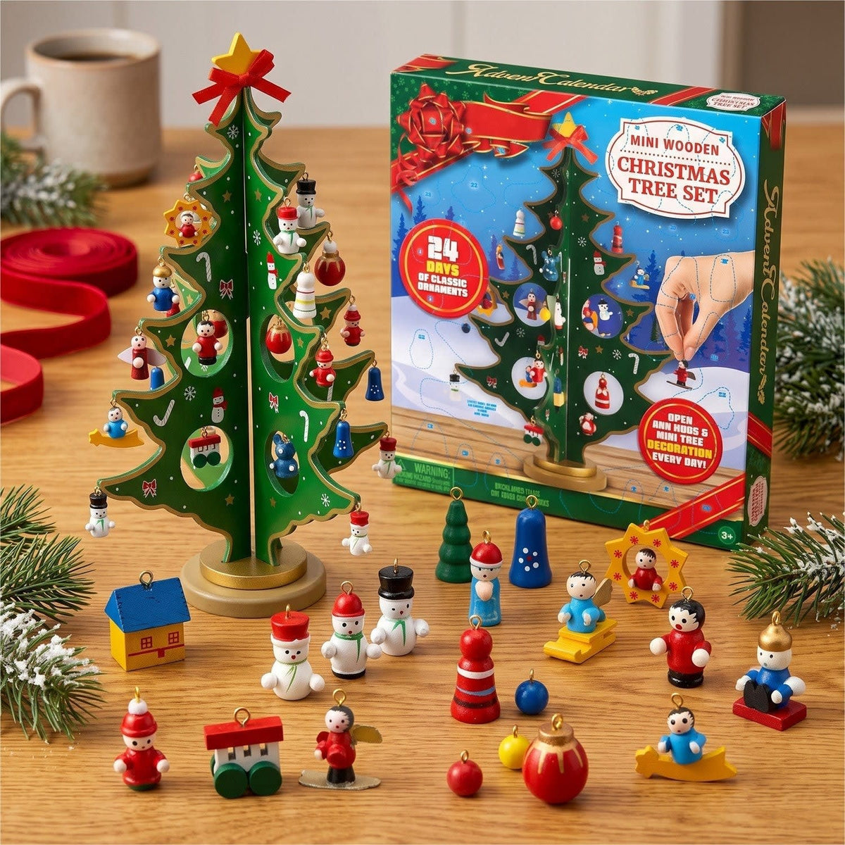 Wooden Christmas Tree Advent Calendar 2026 with 24 Mini Ornaments Christmas Countdown for Kids_2