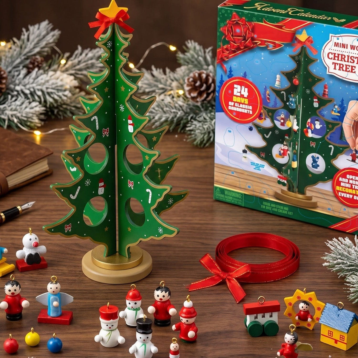 Wooden Christmas Tree Advent Calendar 2026 with 24 Mini Ornaments Christmas Countdown for Kids_3