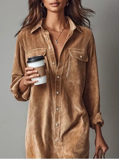 Women's Corduroy Button Front Shirt Dress | Nessa_2