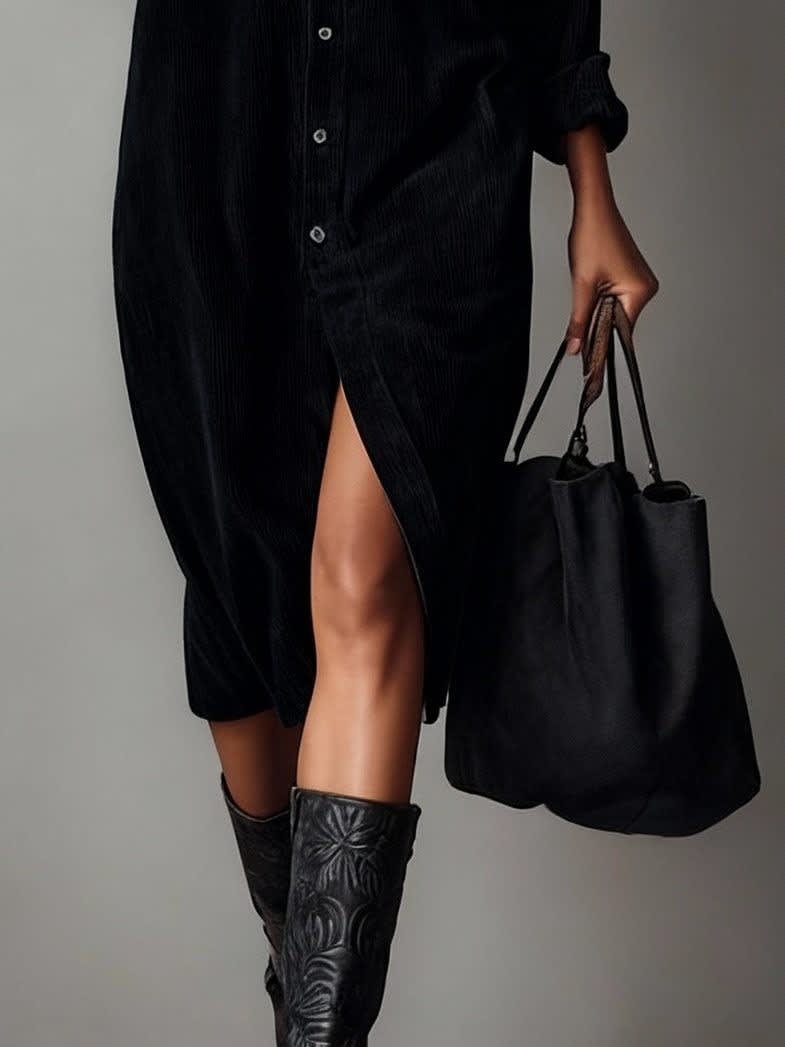 Women's Corduroy Button Front Shirt Dress | Nessa_6