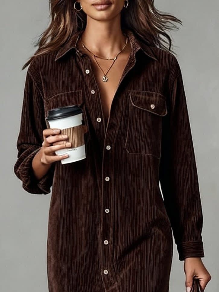 Women's Corduroy Button Front Shirt Dress | Nessa_8