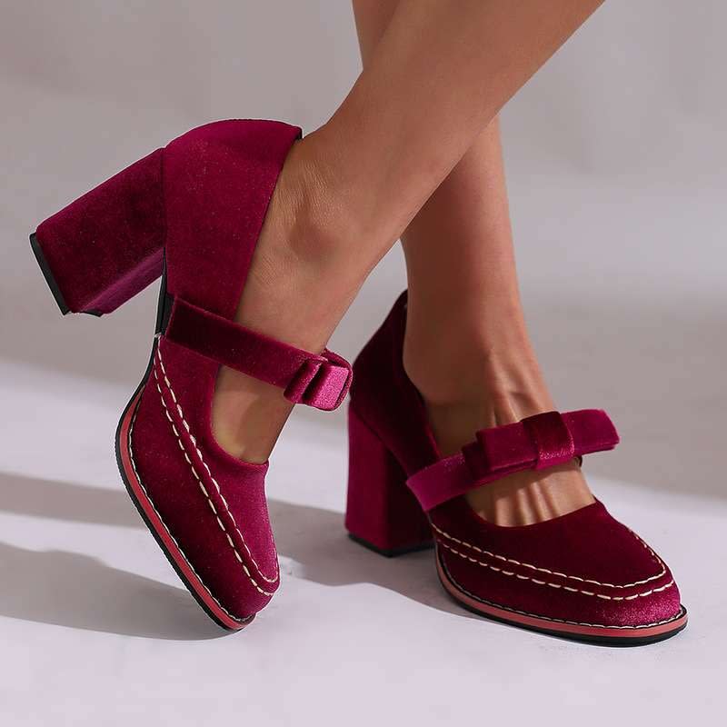 Women's Velvet Mary Jane Heels | Ambrosine_13