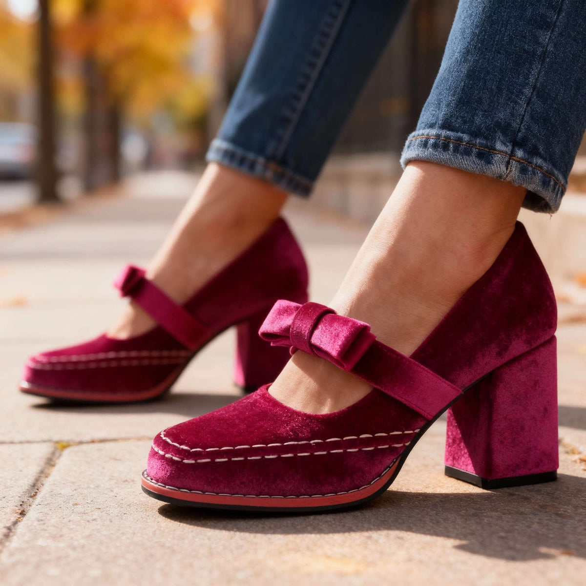 Women's Velvet Mary Jane Heels | Ambrosine_4