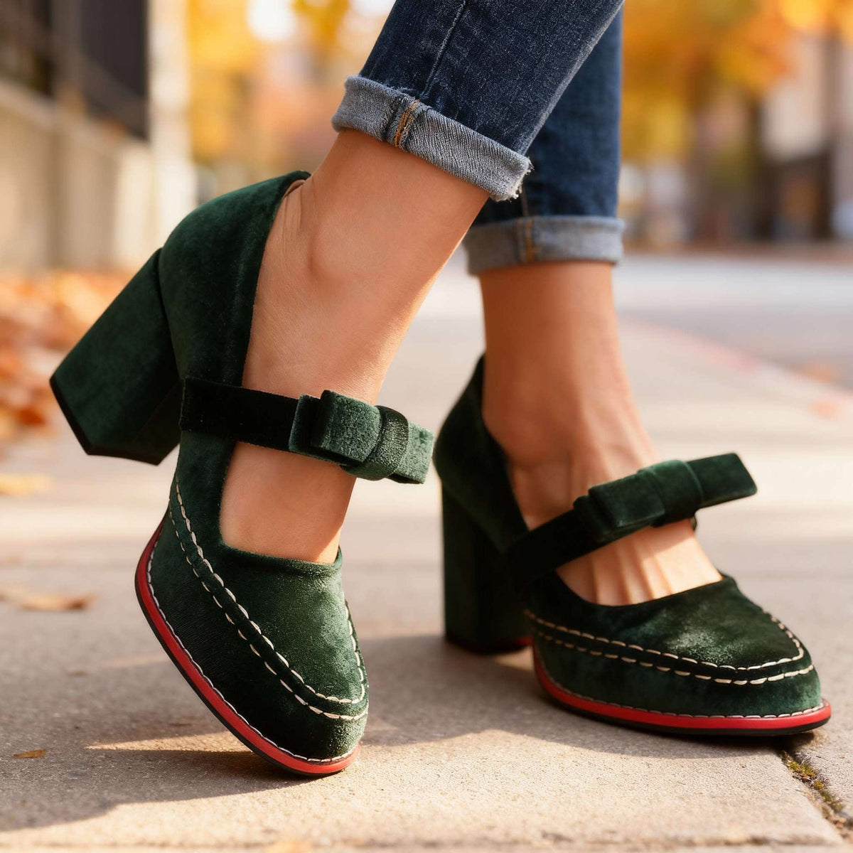 Women's Velvet Mary Jane Heels | Ambrosine_5