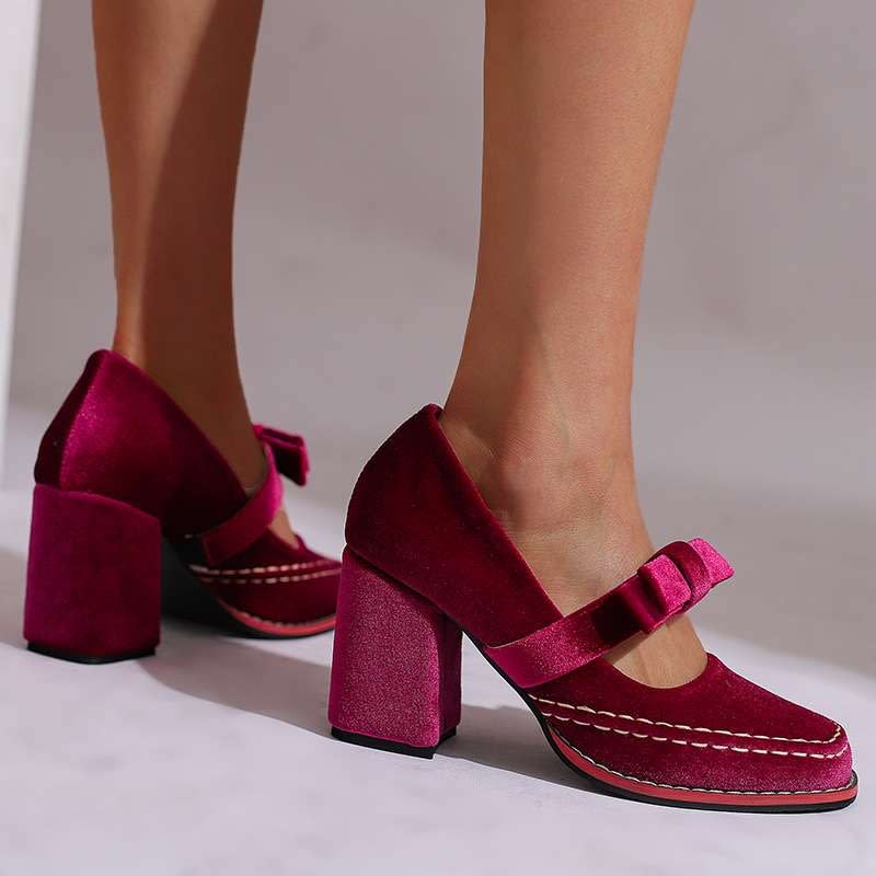Women's Velvet Mary Jane Heels | Ambrosine_7