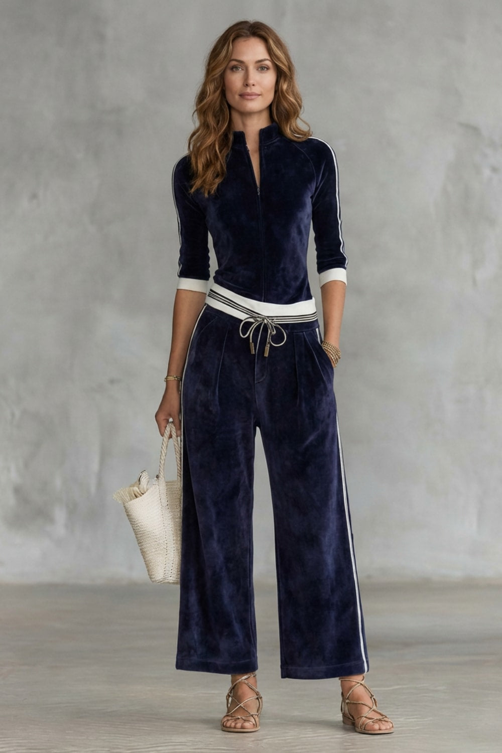 Women's Velour Wide Leg Tracksuit Set | Eva_2