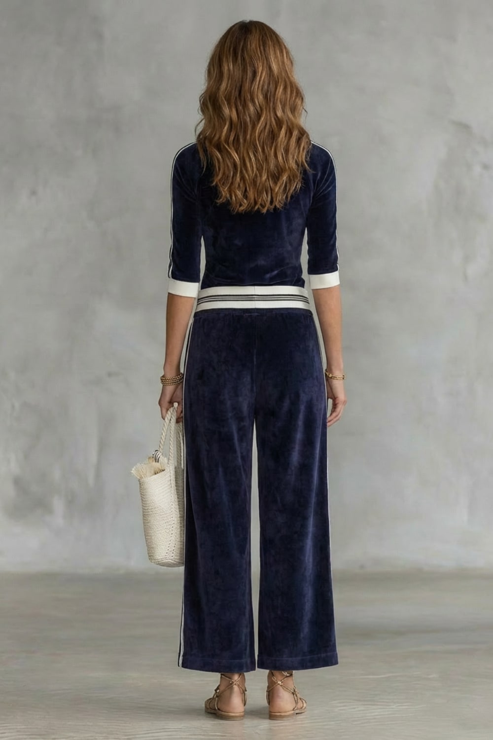 Women's Velour Wide Leg Tracksuit Set | Eva_4