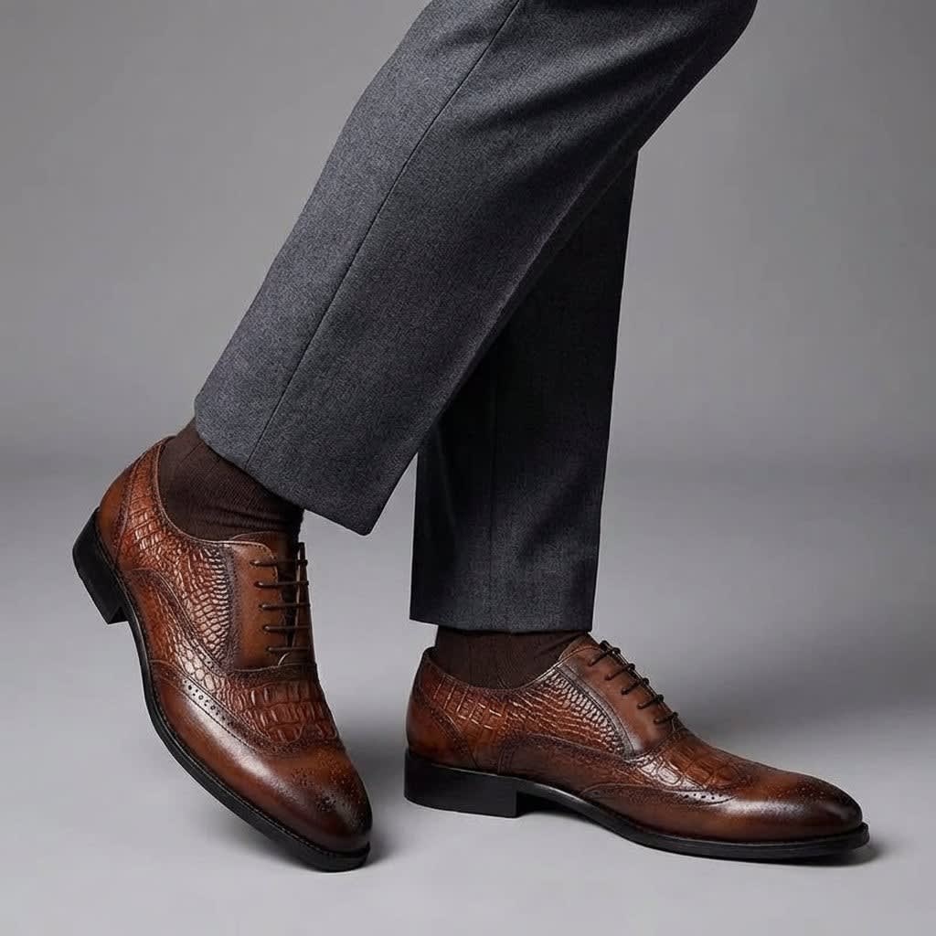 Men's Croc Effect Leather Shoes | Quintin_13