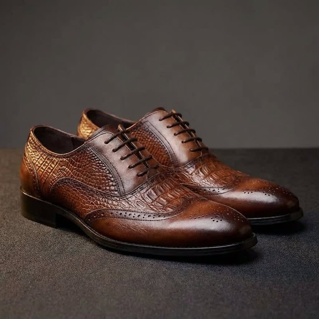 Men's Croc Effect Leather Shoes | Quintin_15