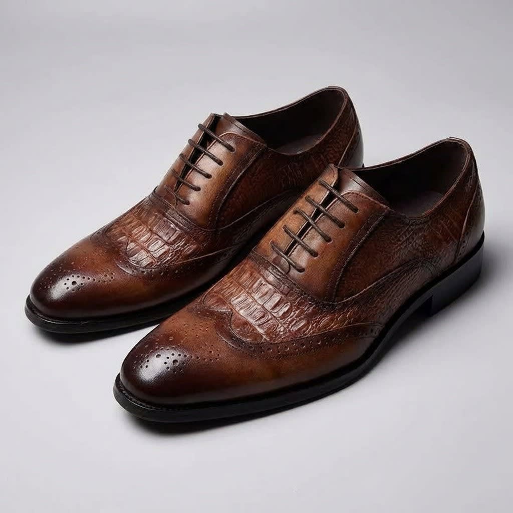Men's Croc Effect Leather Shoes | Quintin_16