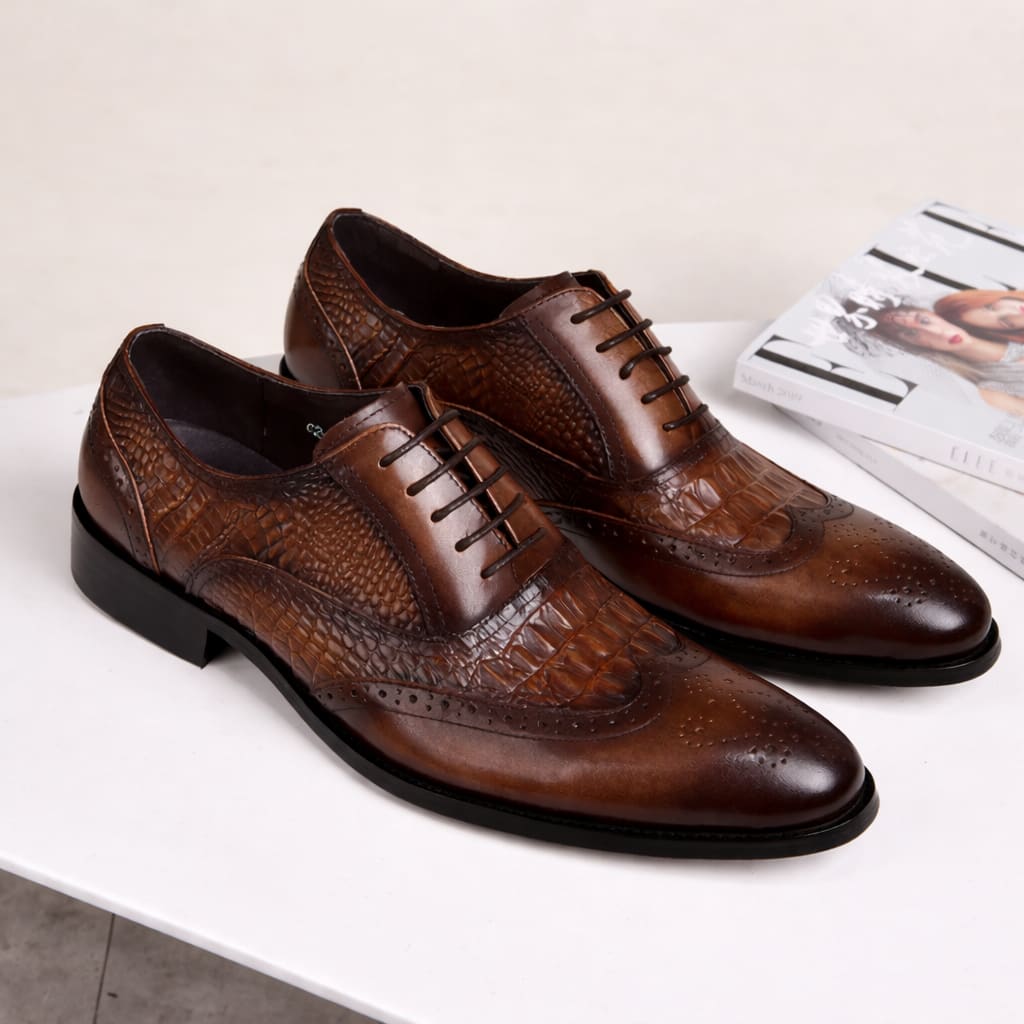 Men's Croc Effect Leather Shoes | Quintin_4
