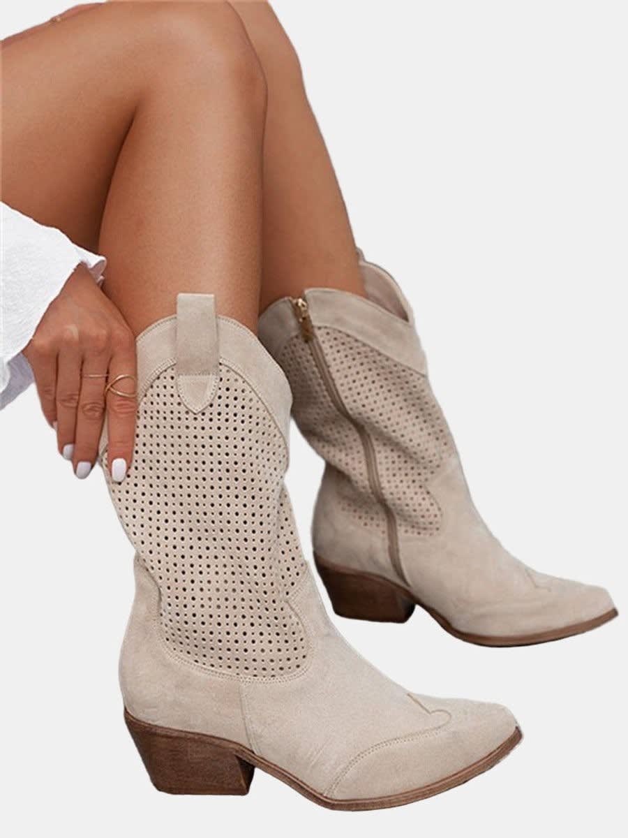 Women's Perforated Faux Suede Western Boots | Samantha_4