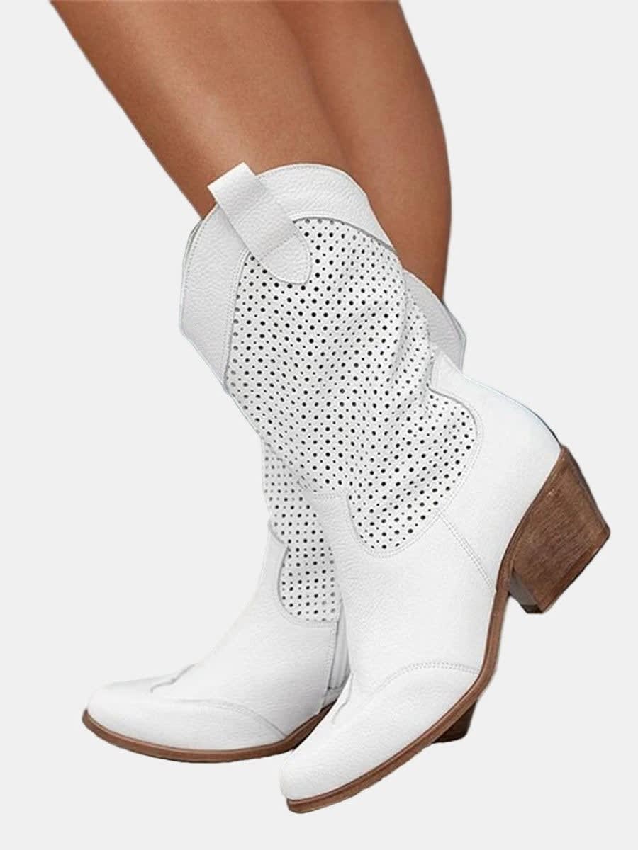 Women's Perforated Faux Suede Western Boots | Samantha_8