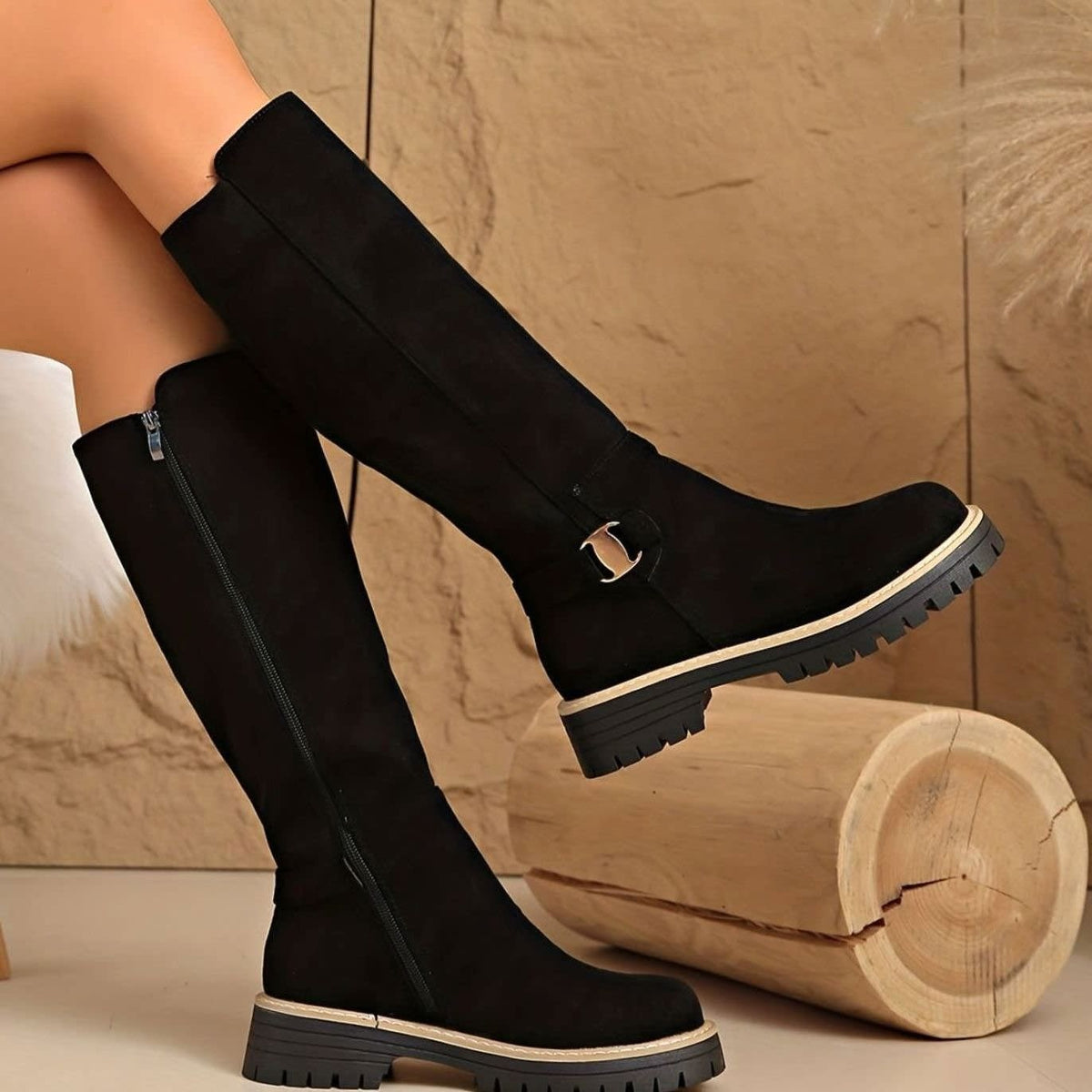 Women's Faux Suede Chunky Sole Knee High Boots | Kirsty_7
