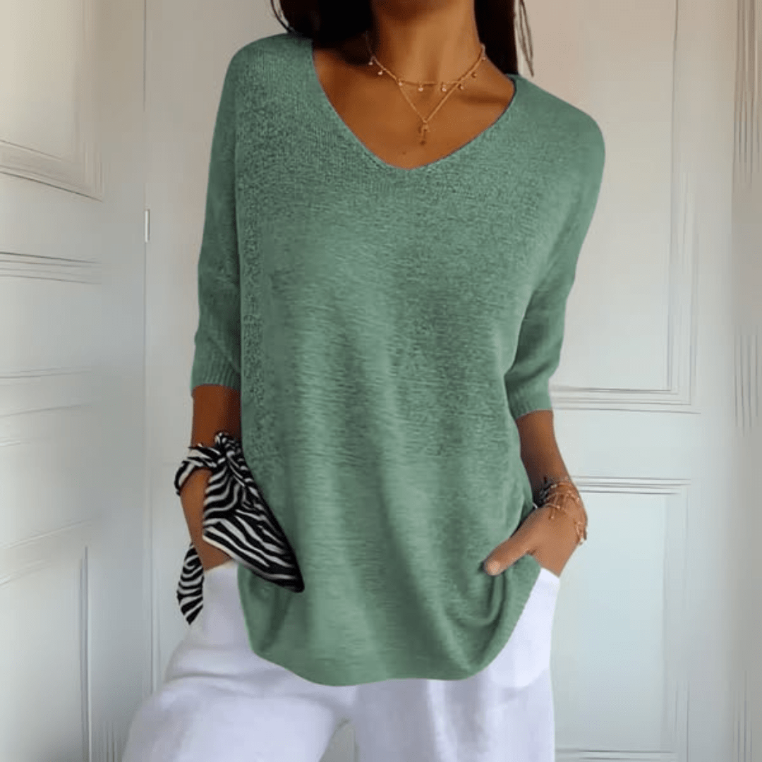 Women's V-Neck Knit Tunic Top | Sophia