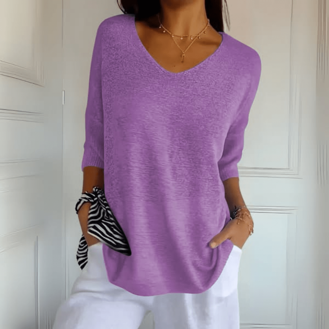 Women's V-Neck Knit Tunic Top | Sophia