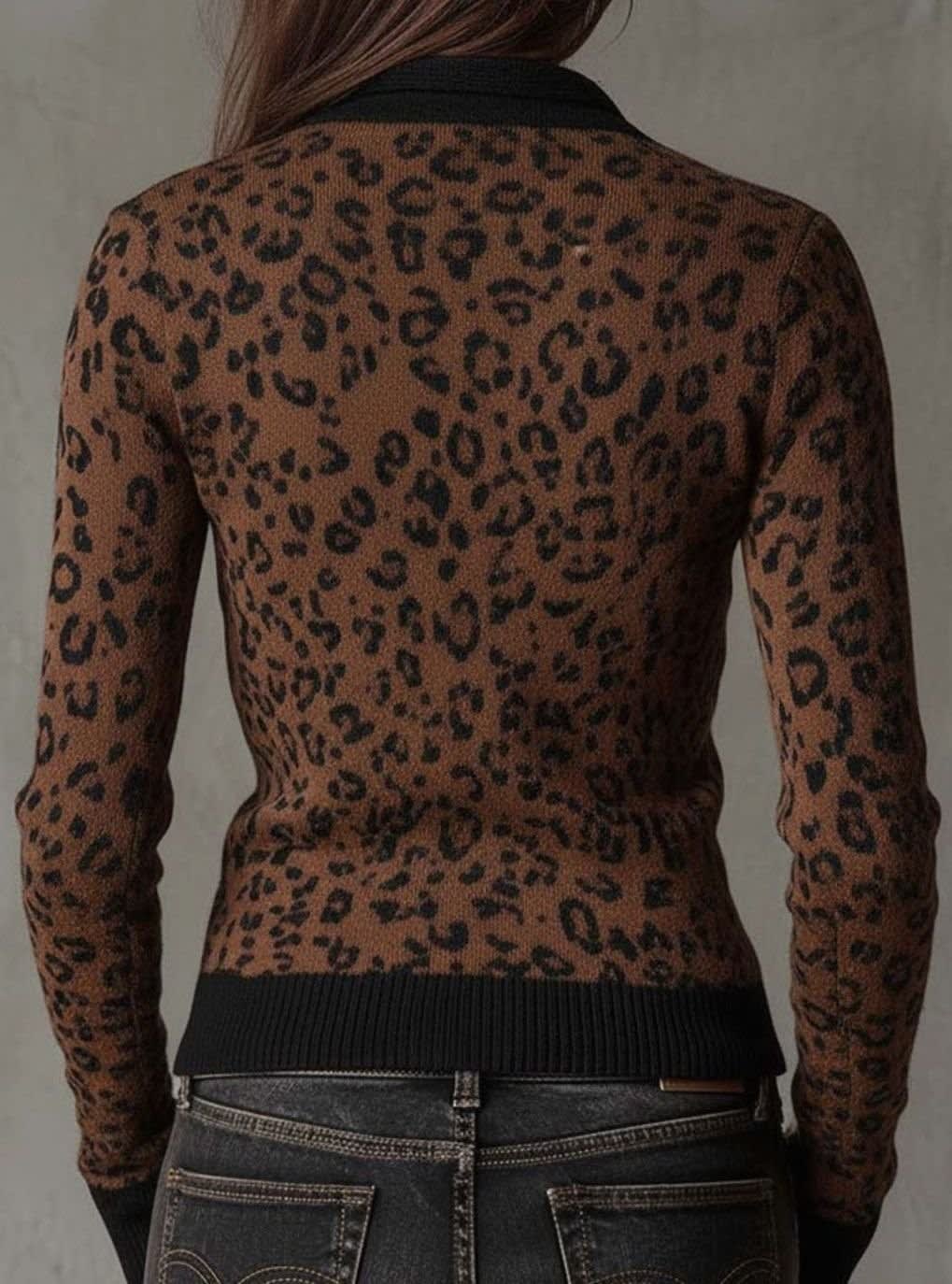 Women's Leopard Print Zip Up Knit Cardigan | Olive_5
