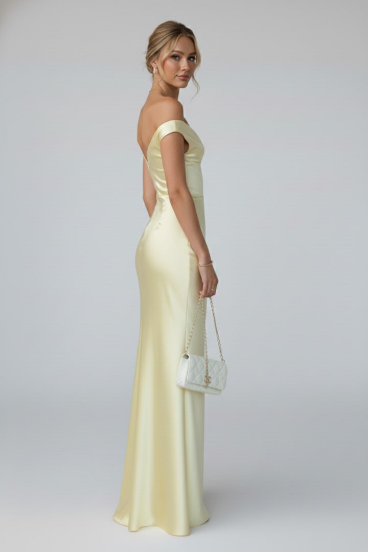 Women's Off-Shoulder Satin Maxi Homecoming Dress | Eira_5