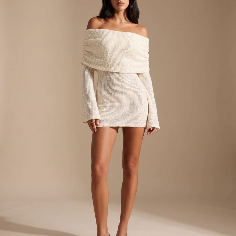 Women's Off Shoulder Sequin Bodycon Mini Dress | Alice_1