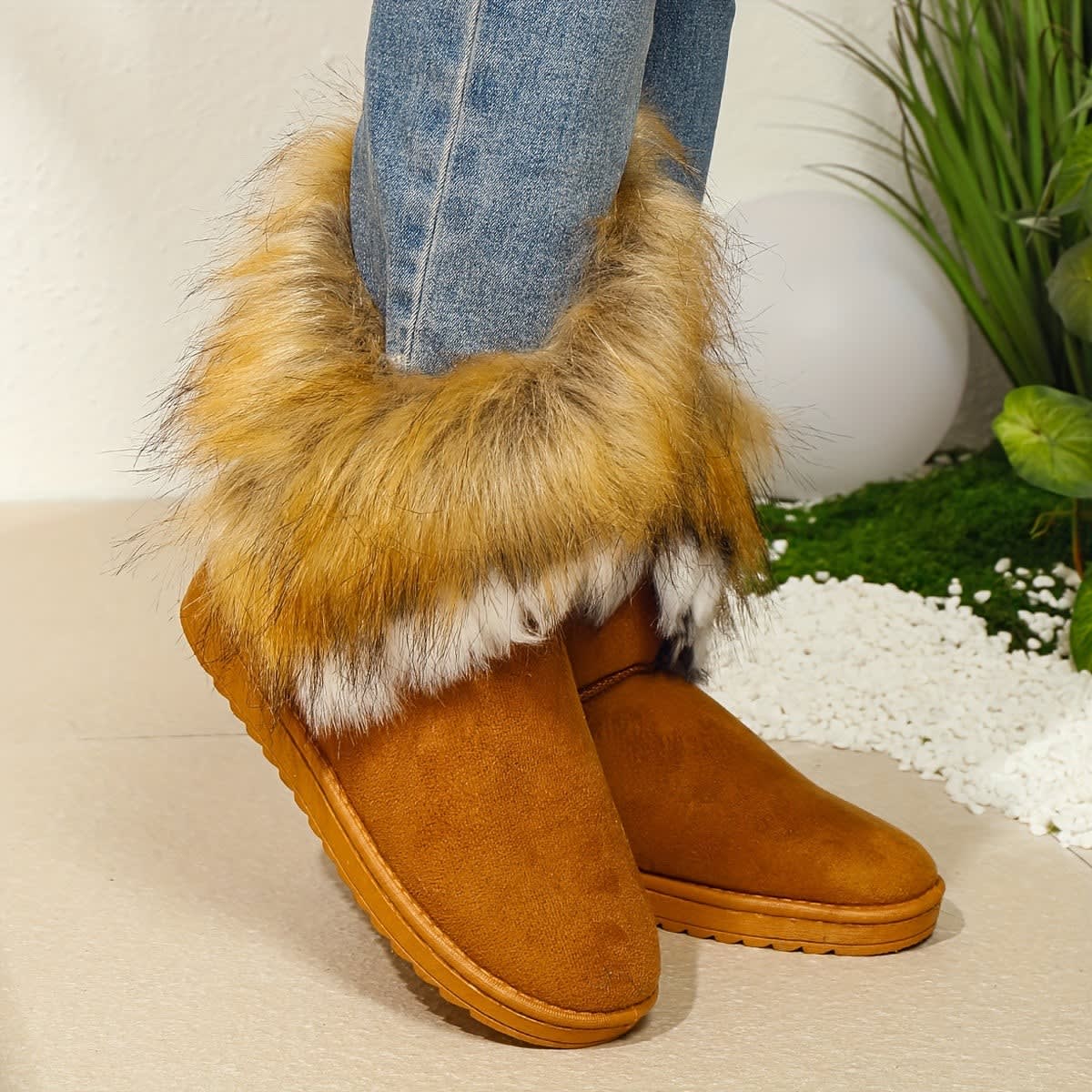 Women's Faux Fur Cuff Snow Boots | Heather_8