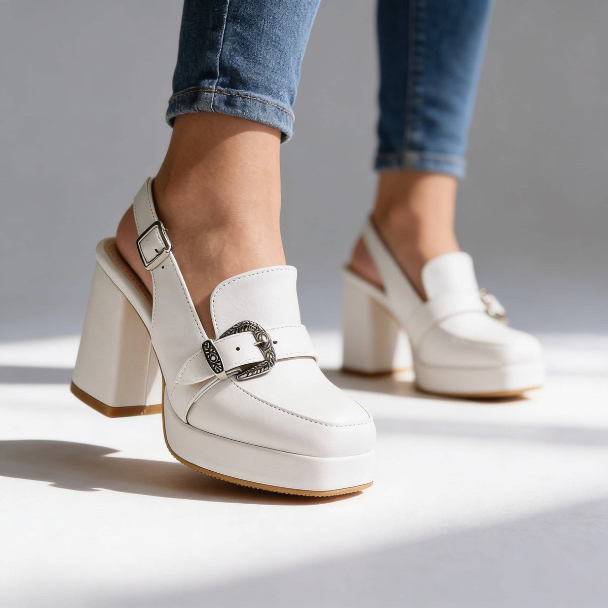 Women's Buckle Slingback Heels | Olivine_4