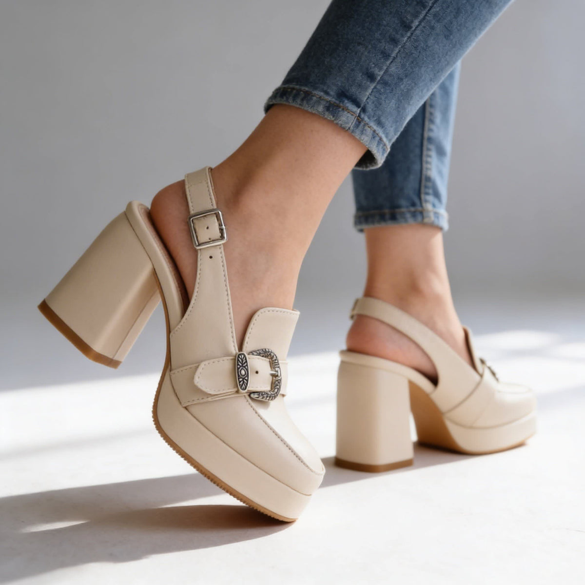 Women's Buckle Slingback Heels | Olivine_5