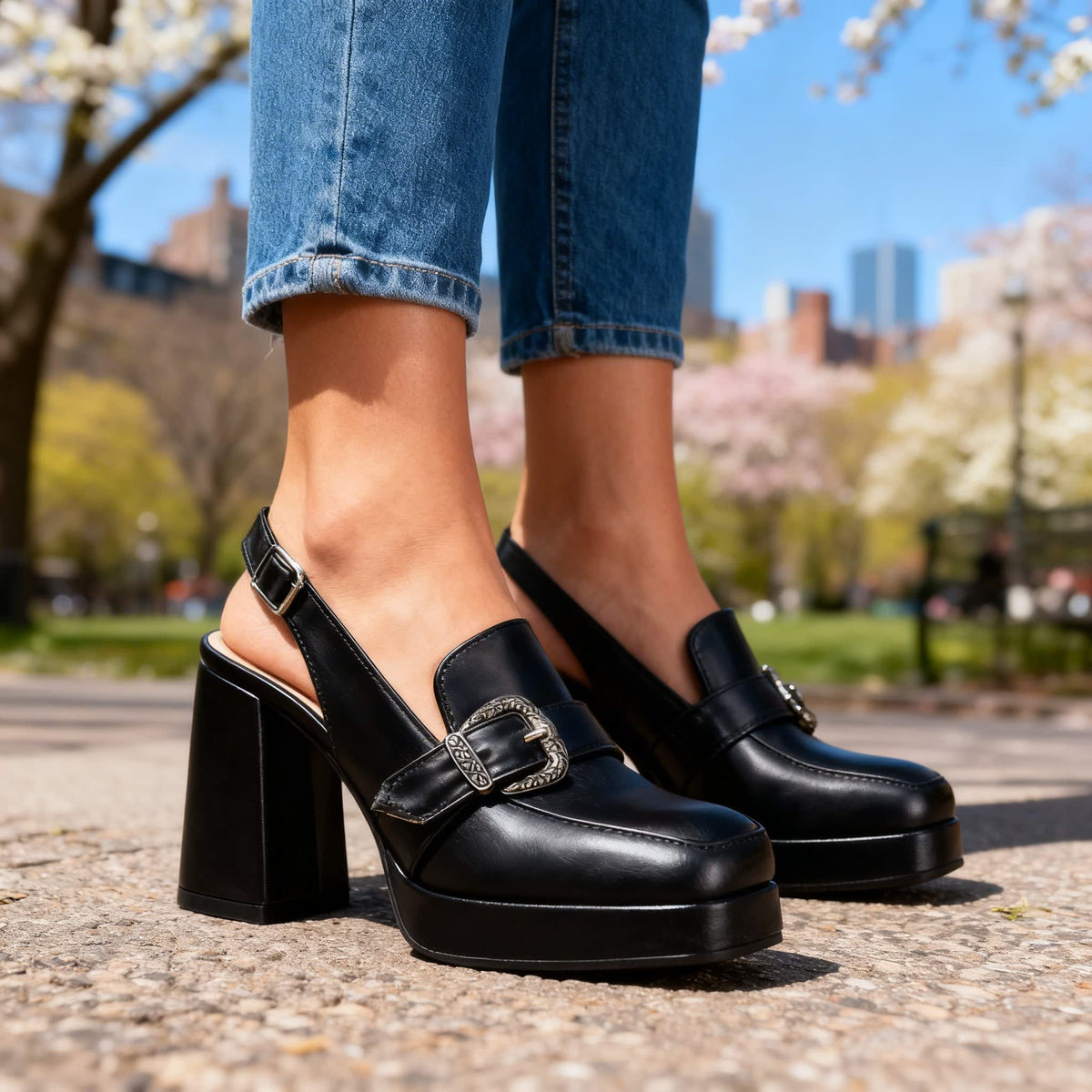 Women's Buckle Slingback Heels | Olivine_9